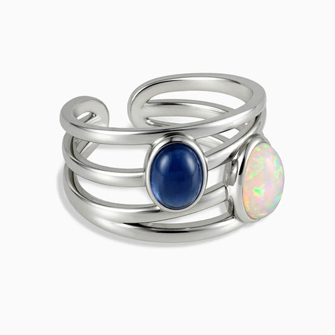 Oval Opal & Blue Sapphire Ring - Echo of Balance