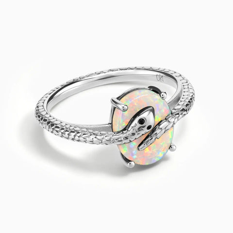 Oval Opal Wrap Serpent Ring - Coiled Sanctum