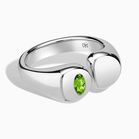 925 Sterling Silver Oval Peridot Signet Ring - Close at Hand Front View