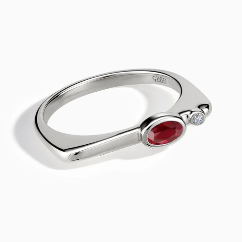 925 Sterling Silver Oval Ruby Puzzle Stacking Ring - Minimal Form Front View