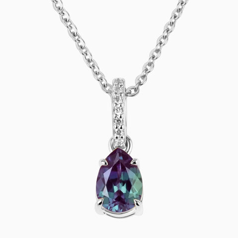 925 Sterling Silver Pear Alexandrite Pendant Necklace - Ocean Tear Front View