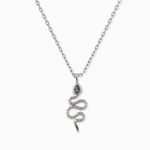 925 Sterling Silver Pear Alexandrite Serpent Pendant Necklace Meander Front View
