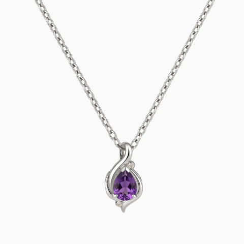 925 Sterling Silver Pear Amethyst Swirl Necklace - Eternal Flowline Front View