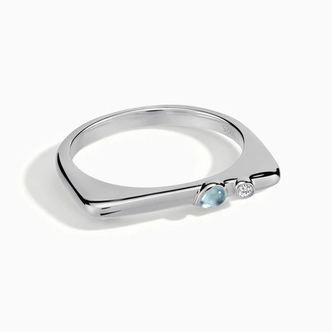 925 Sterling Silver Pear Aquamarine Puzzle Stacking Ring - Minimal Calm Front View