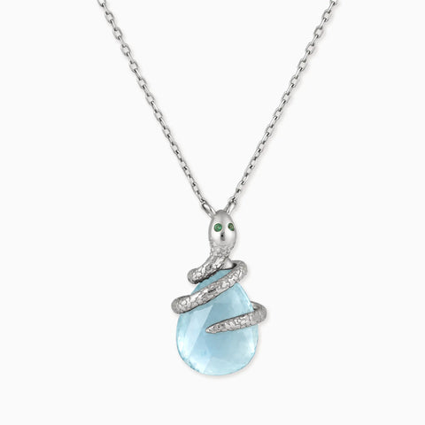 925 Sterling Silver Pear Aquamarine Serpent Wrap Necklace Wild Oath Front View