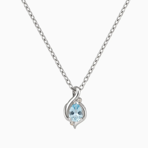 925 Sterling Silver Pear Aquamarine Swirl Necklace - Eternal Flowline Front View