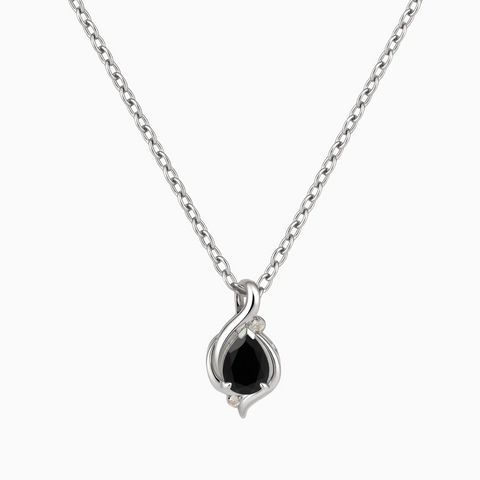 925 Sterling Silver Pear Black Onyx Swirl Necklace - Eternal Flowline Front View
