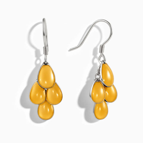 925 Sterling Silver Pear Citrine Dangle Earrings - Petal Rain Front View