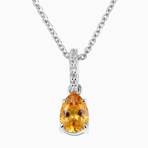 925 Sterling Silver Pear Citrine Pendant Necklace - Ocean Tear Front View