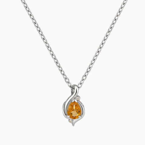 925 Sterling Silver Pear Citrine Swirl Necklace - Eternal Flowline Front View