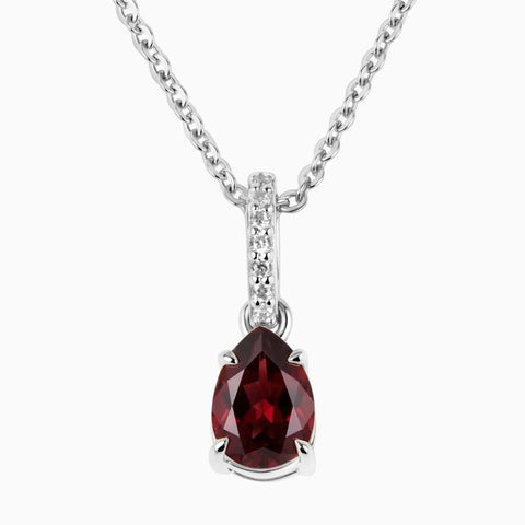 925 Sterling Silver Pear Garnet Pendant Necklace - Ocean Tear Front View
