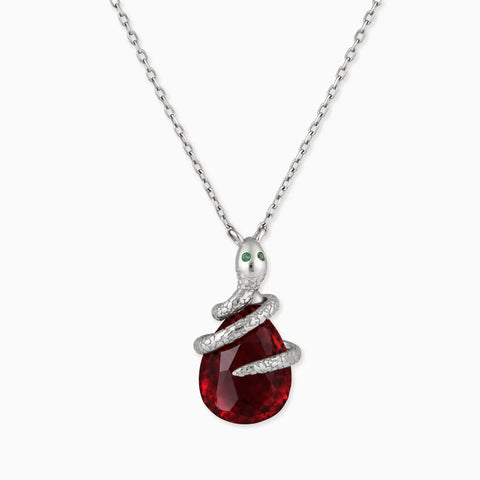 925 Sterling Silver Pear Garnet Serpent Wrap Necklace Wild Oath Front View