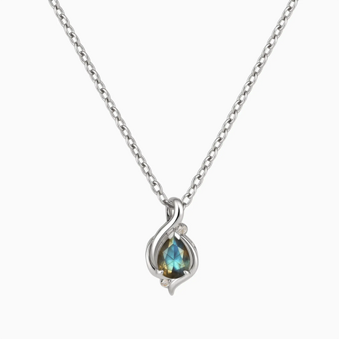 925 Sterling Silver Pear Labradorite Swirl Necklace - Eternal Flowline Front View
