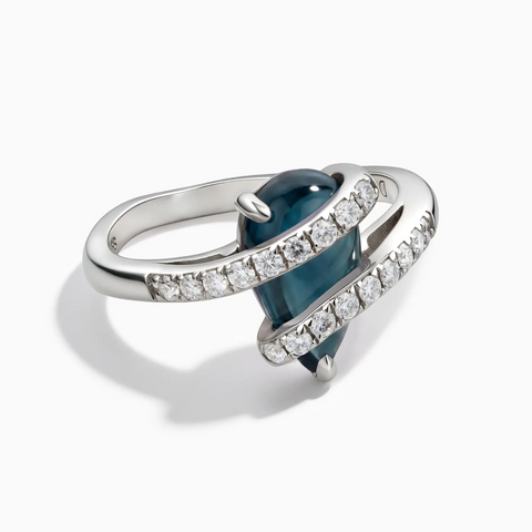 925 Sterling Silver Pear London Blue Topaz Wrap Ring - Orbit Front View