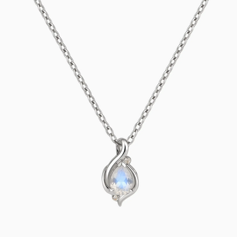 925 Sterling Silver Pear Moonstone Swirl Necklace - Eternal Flowline Front View