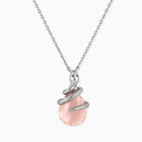 925 Sterling Silver Pear Morganite Serpent Wrap Necklace Wild Oath Front View