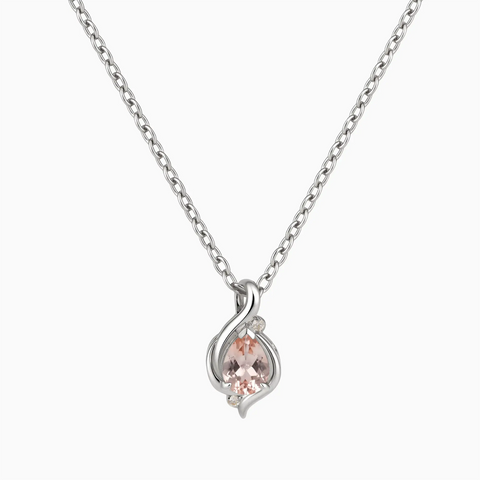 925 Sterling Silver Pear Morganite Swirl Necklace - Eternal Flowline Front View