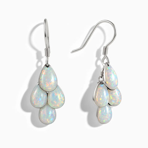 925 Sterling Silver Pear Opal Dangle Earrings - Petal Rain Front View