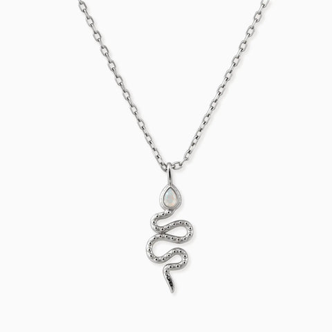 925 Sterling Silver Pear Opal Serpent Pendant Necklace Meander Front View