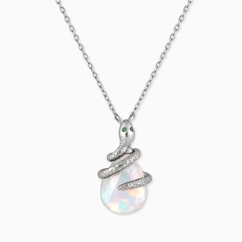 925 Sterling Silver Pear Opal Serpent Wrap Necklace Wild Oath Front View