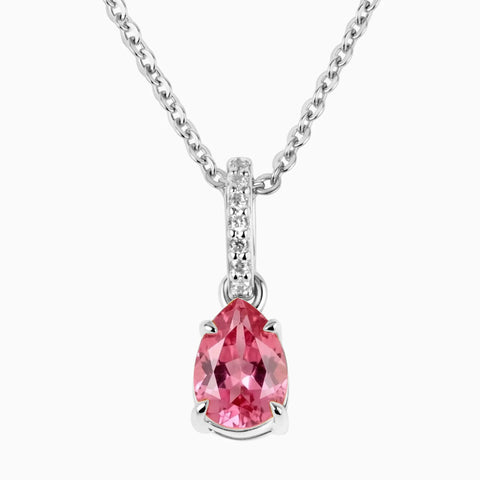 925 Sterling Silver Pear Pink Tourmaline Pendant Necklace - Ocean Tear Front View