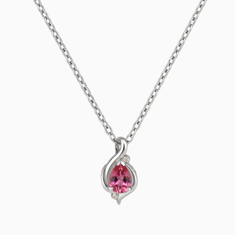 925 Sterling Silver Pear Pink Tourmaline Swirl Necklace - Eternal Flowline Front View