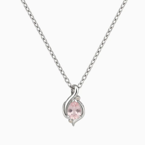 925 Sterling Silver Pear Rose Quartz Swirl Necklace - Eternal Flowline Front View