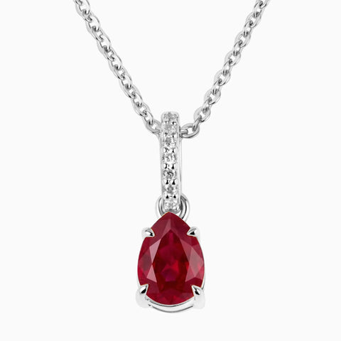 925 Sterling Silver Pear Ruby Pendant Necklace - Ocean Tear Front View