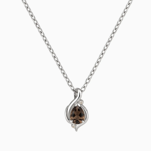 925 Sterling Silver Pear Smoky Quartz Swirl Necklace - Eternal Flowline Front View