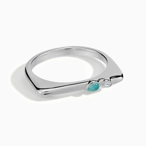 925 Sterling Silver Pear Turquoise Puzzle Stacking Ring - Minimal Calm Front View