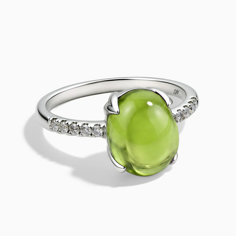 925 Sterling Silver Peridot Cabochon Ring - Minimal Spiritual Front View