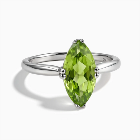 925 Sterling Silver Peridot Marquise Ring - Silent Glow Front View