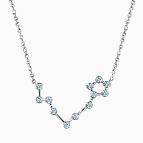 925 Sterling Silver Pisces Zodiac Constellation Necklace - Aquamarine Front View