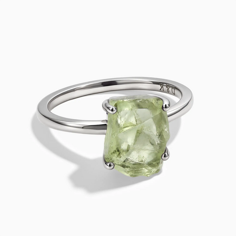 925 Sterling Silver Raw Green Amethyst Ring - Freeform Front View