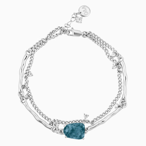 925 Sterling Silver Raw London Blue Topaz Layered Bracelet - Wild Vine Front View