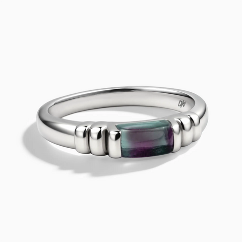 925 Sterling Silver Rectangle Alexandrite Cabochon Ring Axis Front View