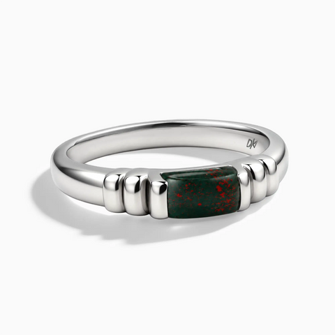 925 Sterling Silver Rectangle Bloodstone Cabochon Ring Axis Front View