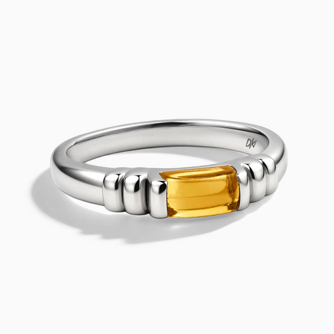 925 Sterling Silver Rectangle Citrine Cabochon Ring Axis Front View