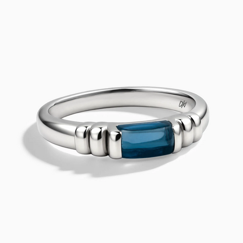 925 Sterling Silver Rectangle London Blue Topaz Cabochon Ring Axis Front View