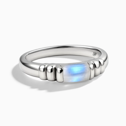 925 Sterling Silver Rectangle Moonstone Cabochon Ring Axis Front View