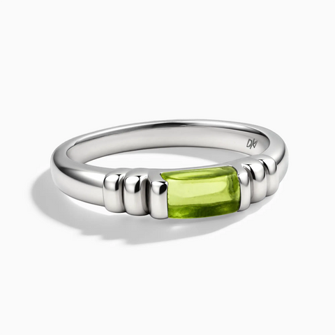 925 Sterling Silver Rectangle Peridot Cabochon Ring Axis Front View