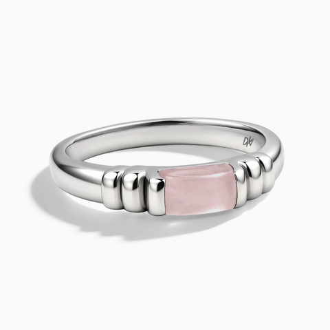 925 Sterling Silver Rectangle Rose Quartz Cabochon Ring Axis Front View