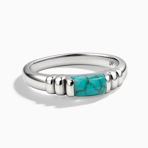 925 Sterling Silver Rectangle Turquoise Cabochon Ring Axis Front View