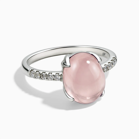 925 Sterling Silver Rose Quartz Cabochon Ring - Minimal Spiritual Front View