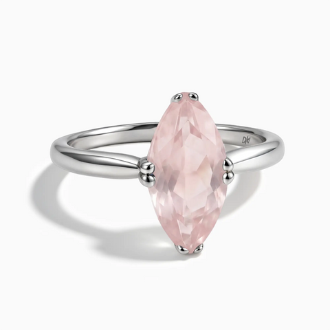 925 Sterling Silver Rose Quartz Marquise Ring - Silent Glow Front View