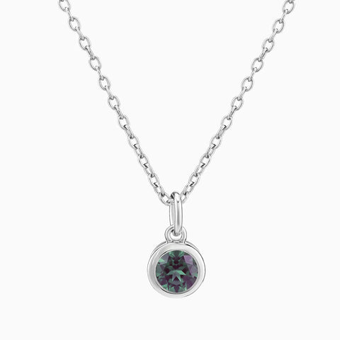 925 Sterling Silver Round Alexandrite Bezel Necklace - Elara Front View