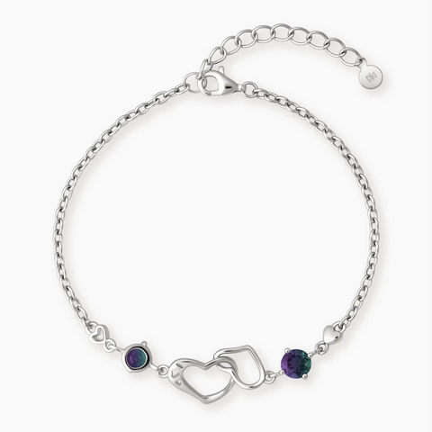 925 Sterling Silver Round Alexandrite Heart Infinity Bracelet - Evermore Front View