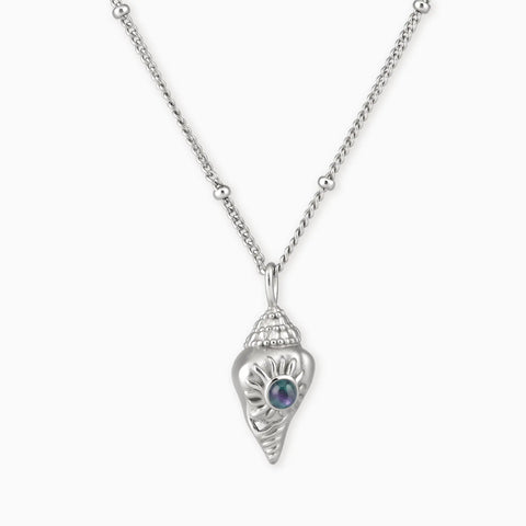 925 Sterling Silver Round Alexandrite Sun Conch Necklace - Tidal Glow Front View