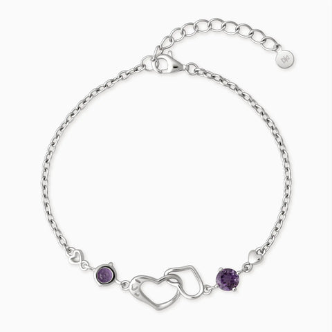 925 Sterling Silver Round Amethyst Heart Infinity Bracelet - Evermore Front View