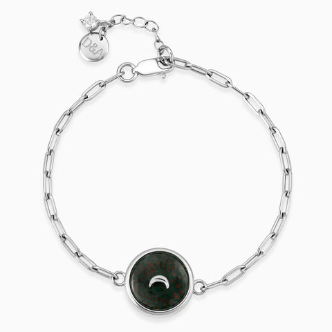925 Sterling Silver Round Bloodstone Paperclip Bracelet - Solo Moon Front View